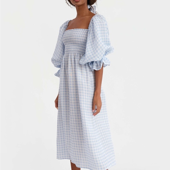 Atlanta Linen Dress in Blue Vichy - Picture 7 of 8